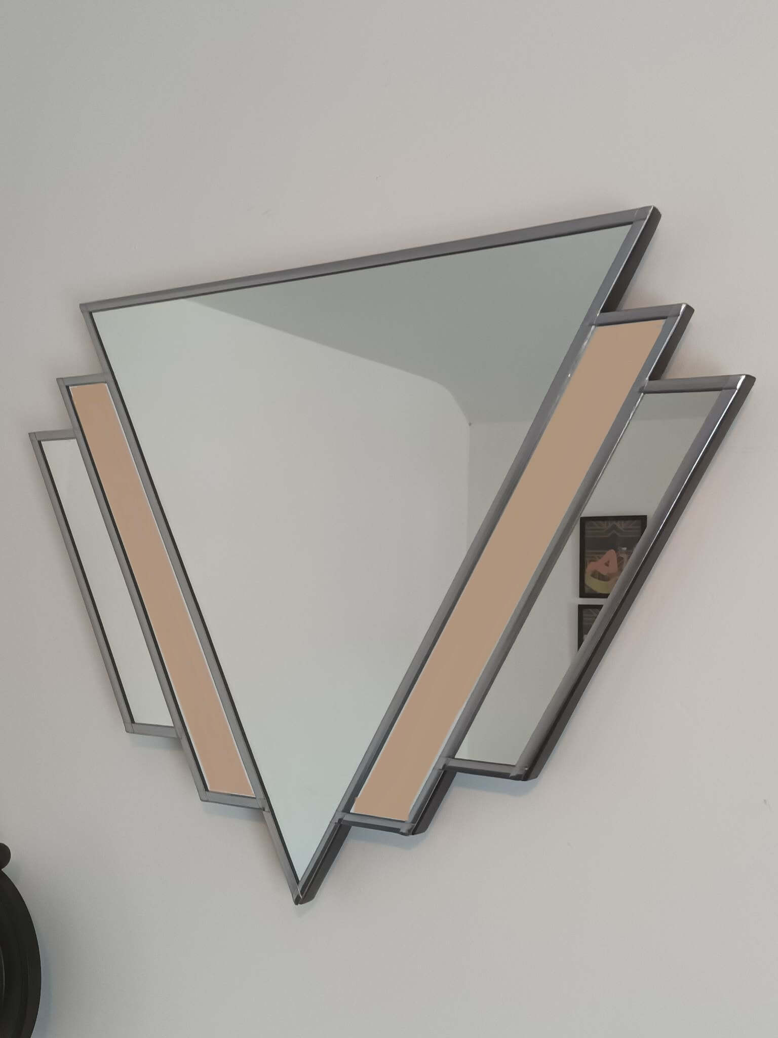 Silver art deco wall mirror with bronze tinted glass
