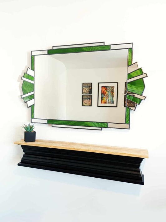 Fantasy Large Overmantle Art Deco Wall Mirror In Green and Antique