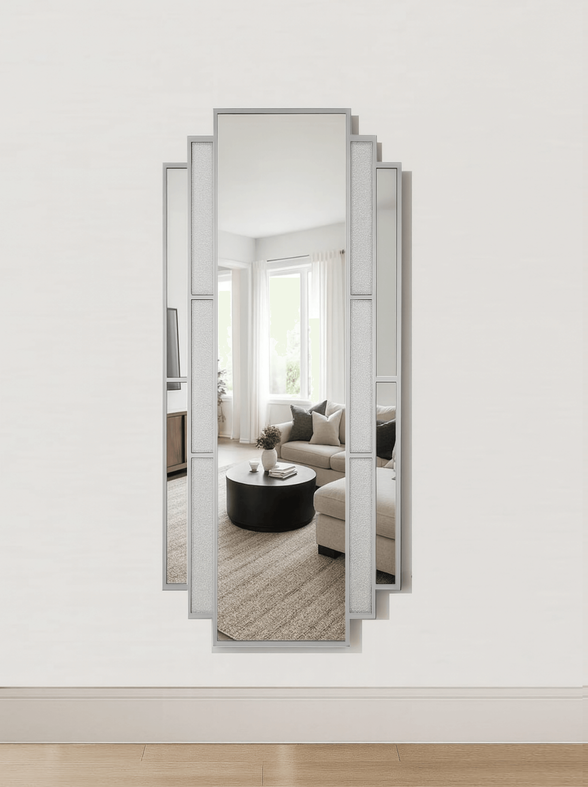 Art Deco Full Length Wall Mirror in Silver