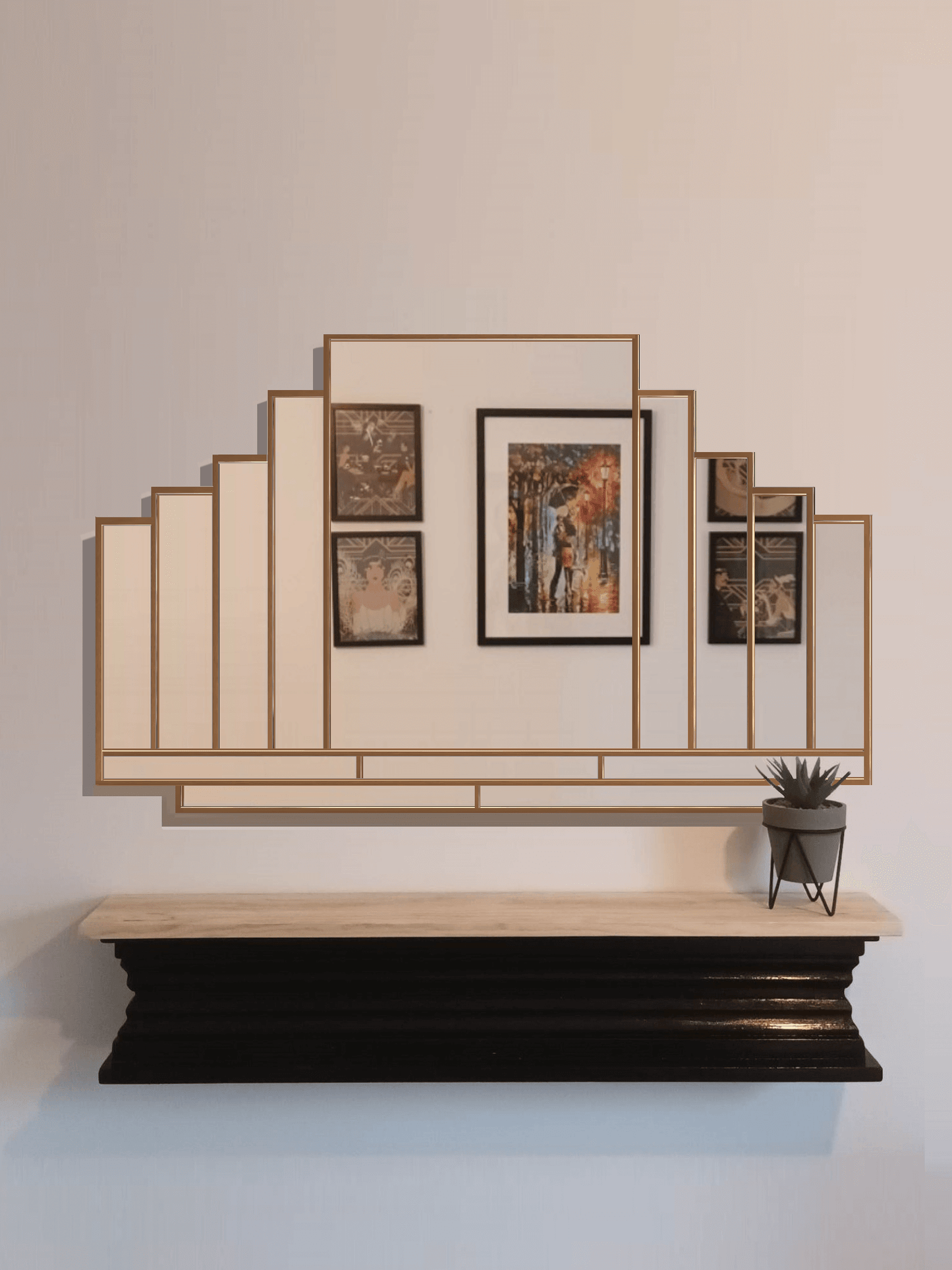Extra Large Art Deco Wall Mirror In Gold Trim