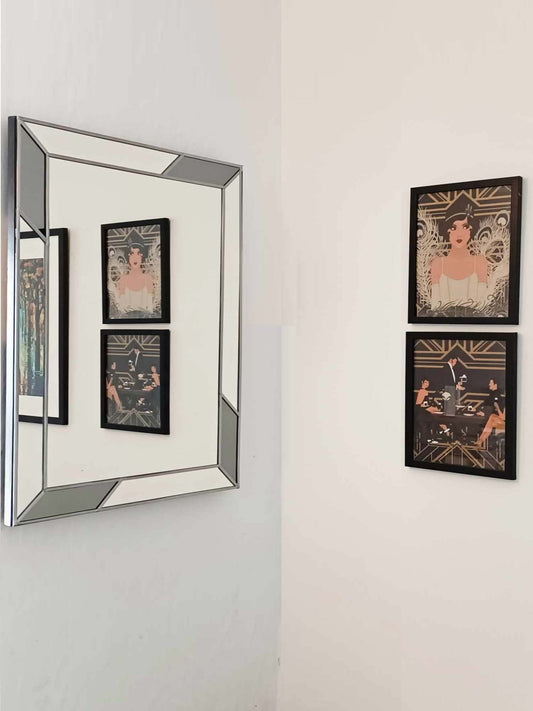 Modern Art Deco Wall Mirror With Grey Accents in Silver Finish