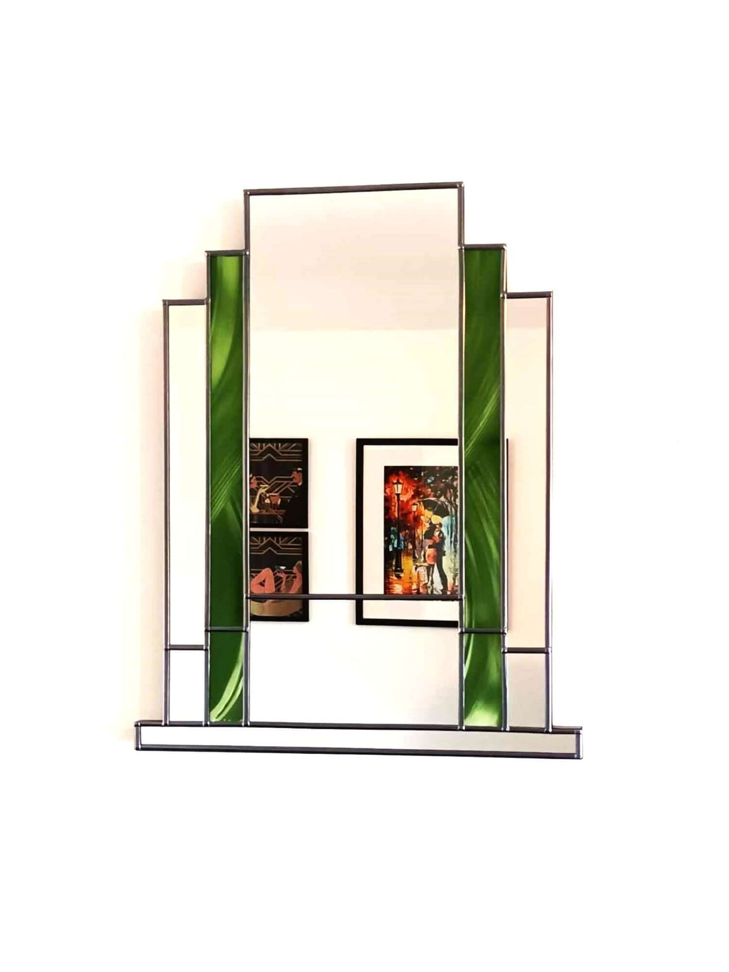 Green Stain Glass Mirror, Art Deco Mirror in Green, Green Wall Mirror, Art Deco Mirror, Green Art Deco Mirror