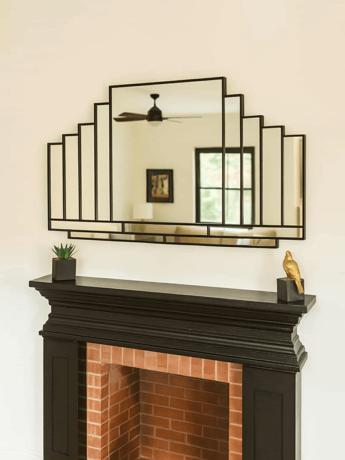 Palace Extra Large Overmantle Art Deco Wall Mirror in Black