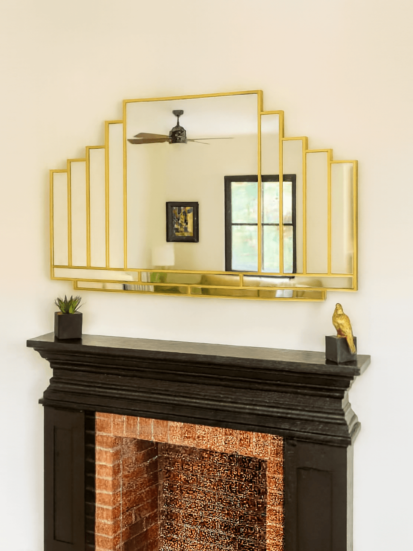 Palace Extra Large Overmantle Art Deco Wall Mirror in Brass