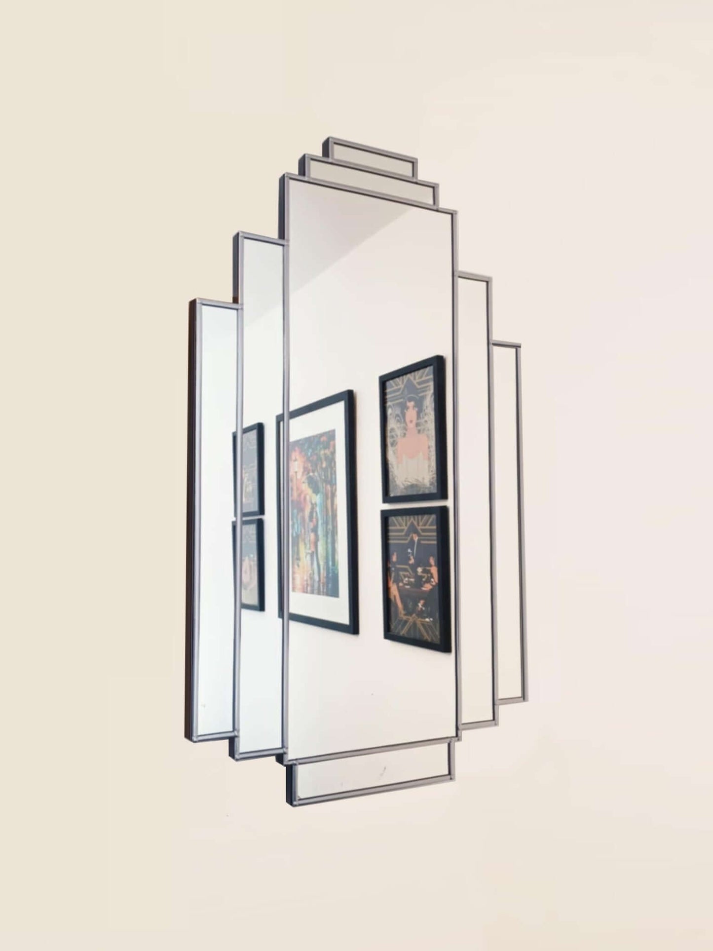 Shuttle Art Deco Wall Mirror in Silver Finish