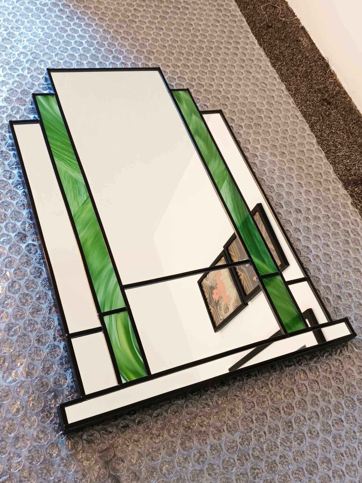 Green Stain Glass Art Deco Wall Mirror