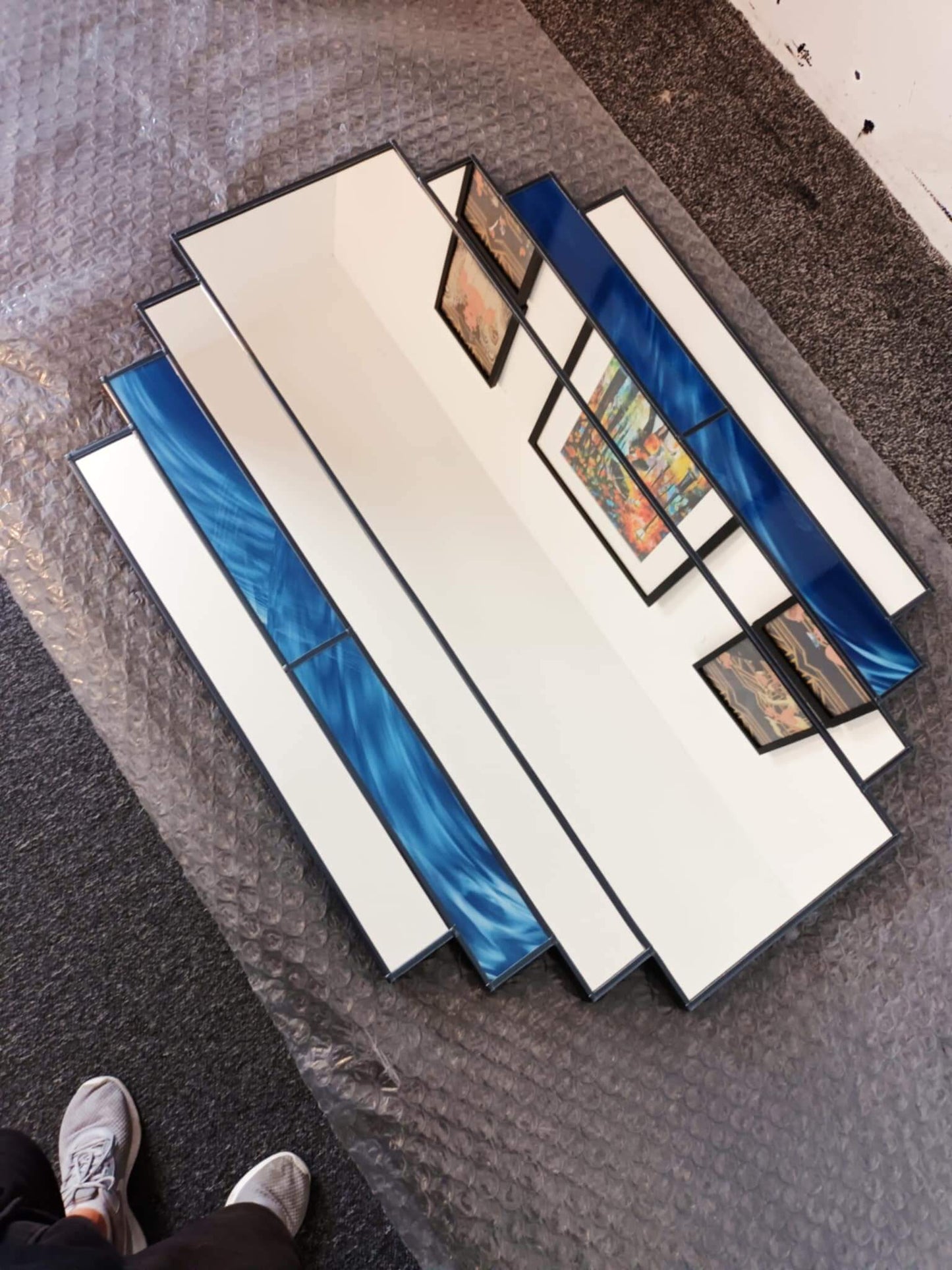 Blue Stained Glass Art Deco Mirror