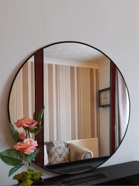 Original handcrafted large round red mirror