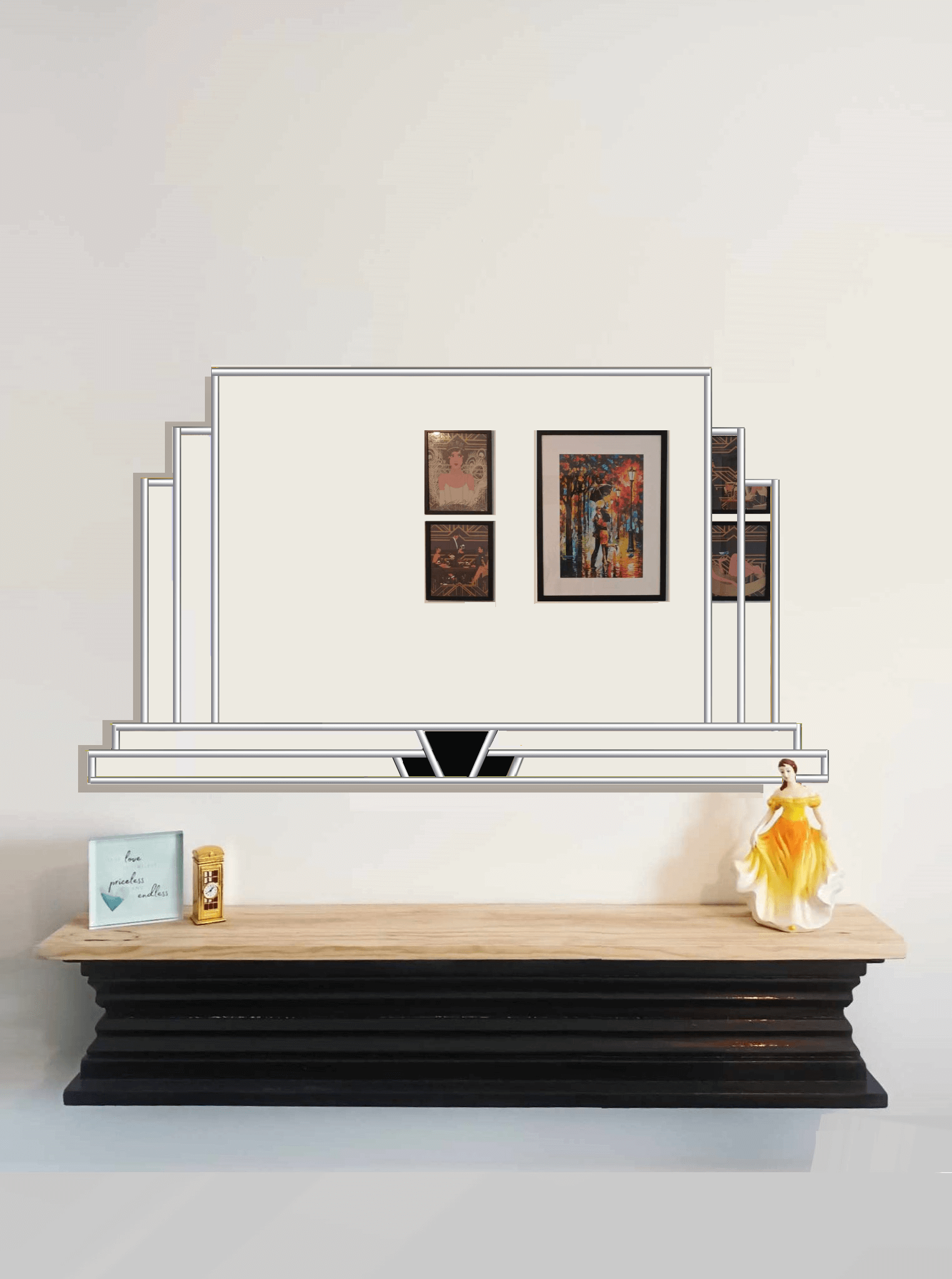 Large overmantle art deco wall mirror