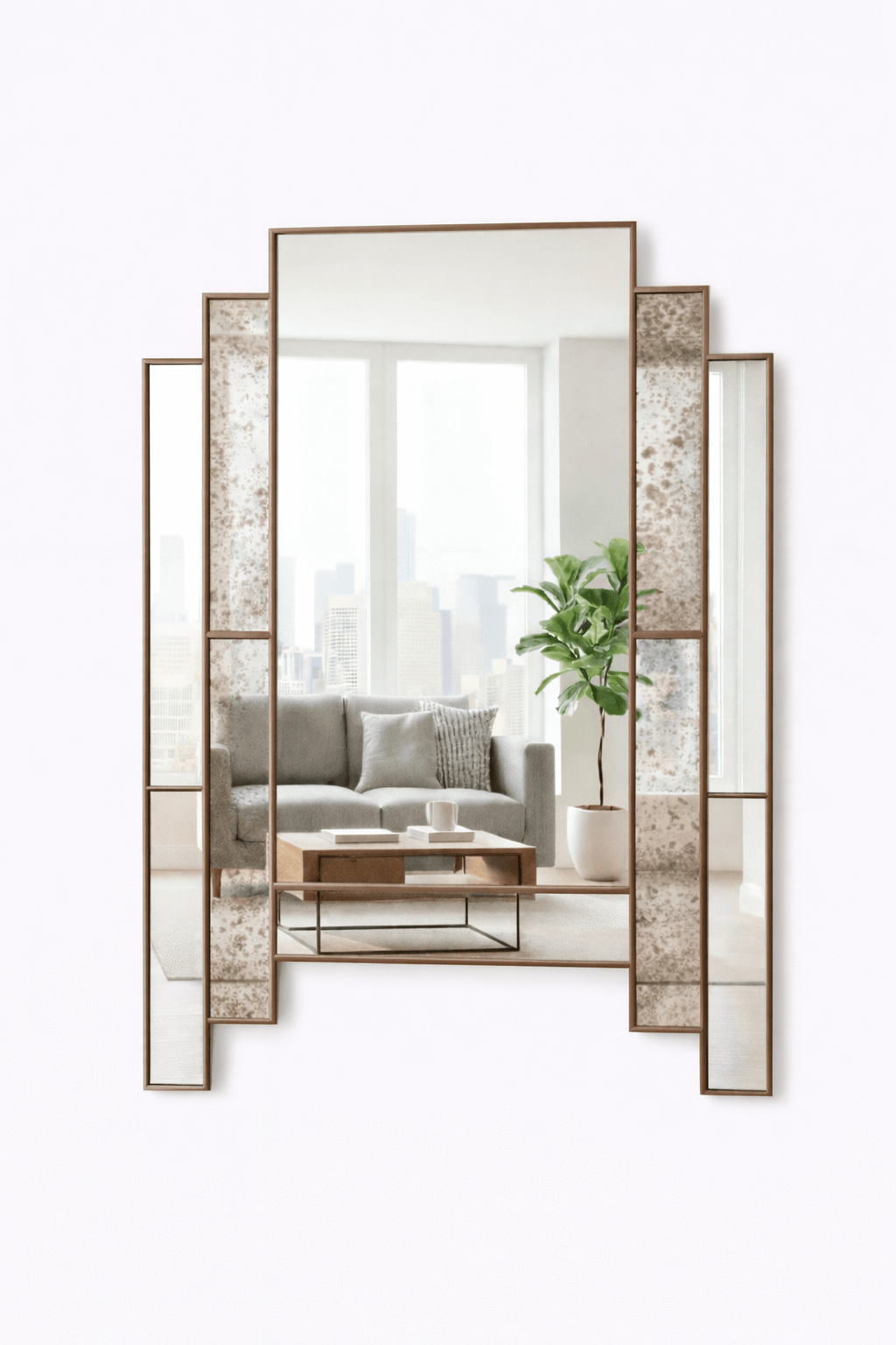 Alpha Distressed Art Deco Mirror in Gold