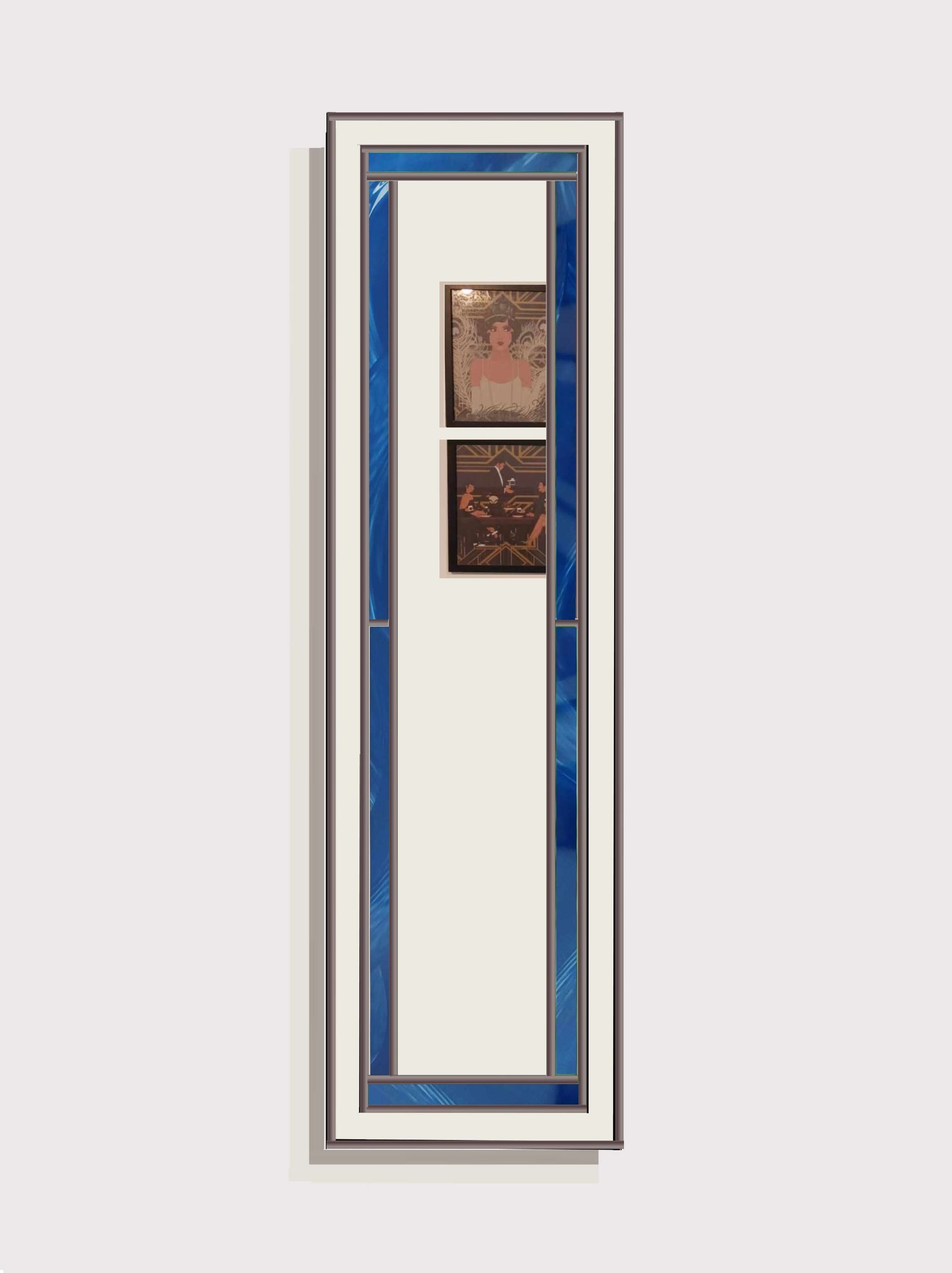 Full Length Art Deco Mirror with Blue stain glass