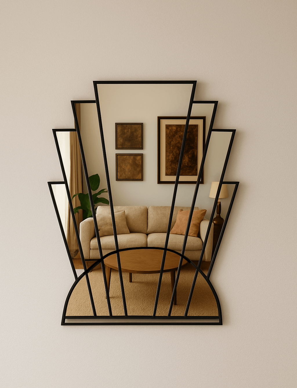 Art Deco Fan Wall Mirror in Black