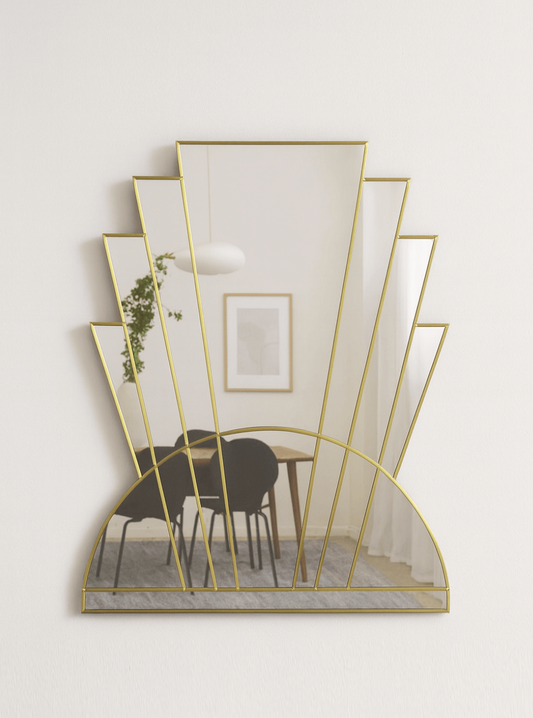 Apollo Art Deco Wall Mirror in Brass