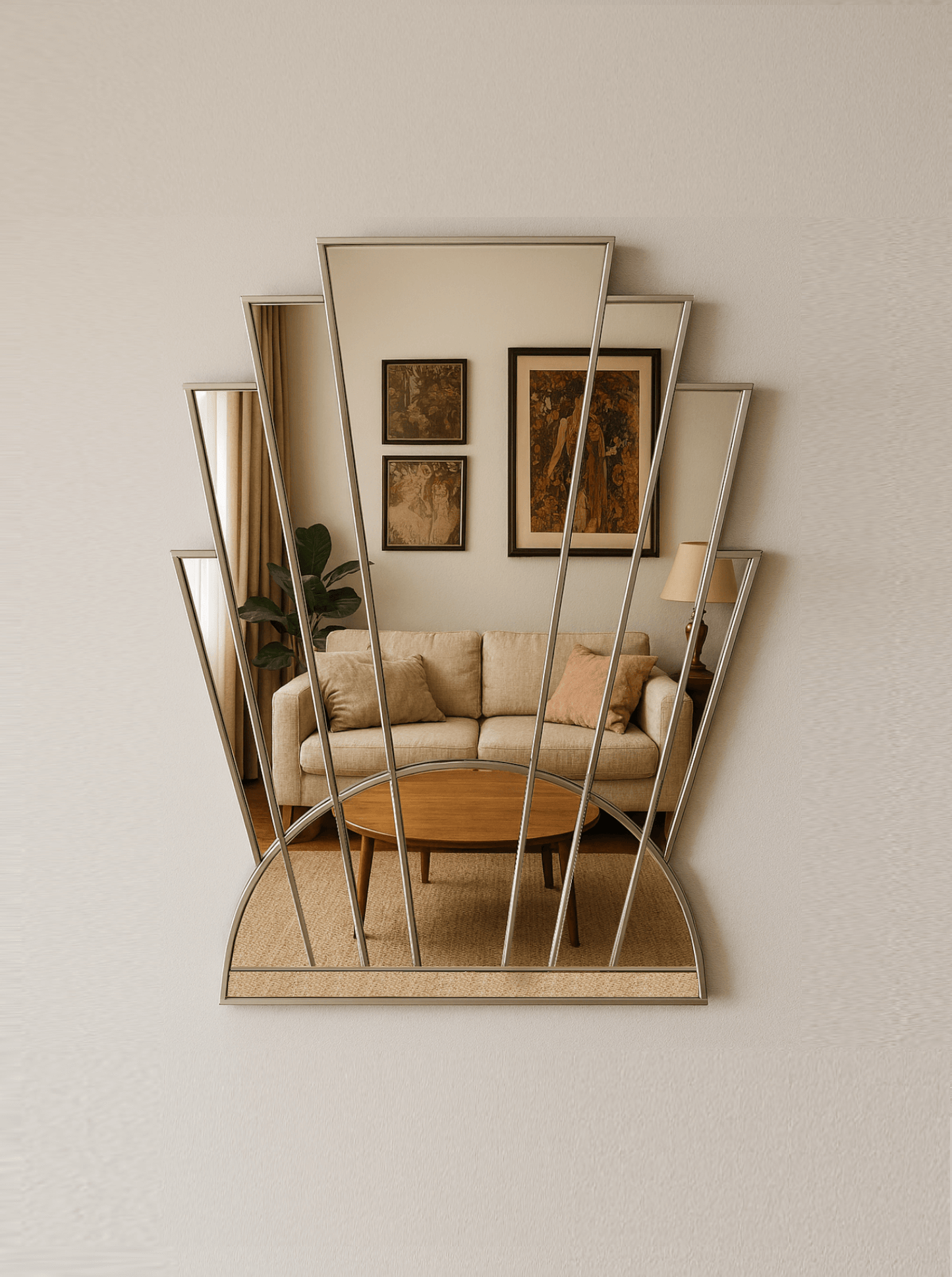 Art Deco Fan Wall Mirror in Gold
