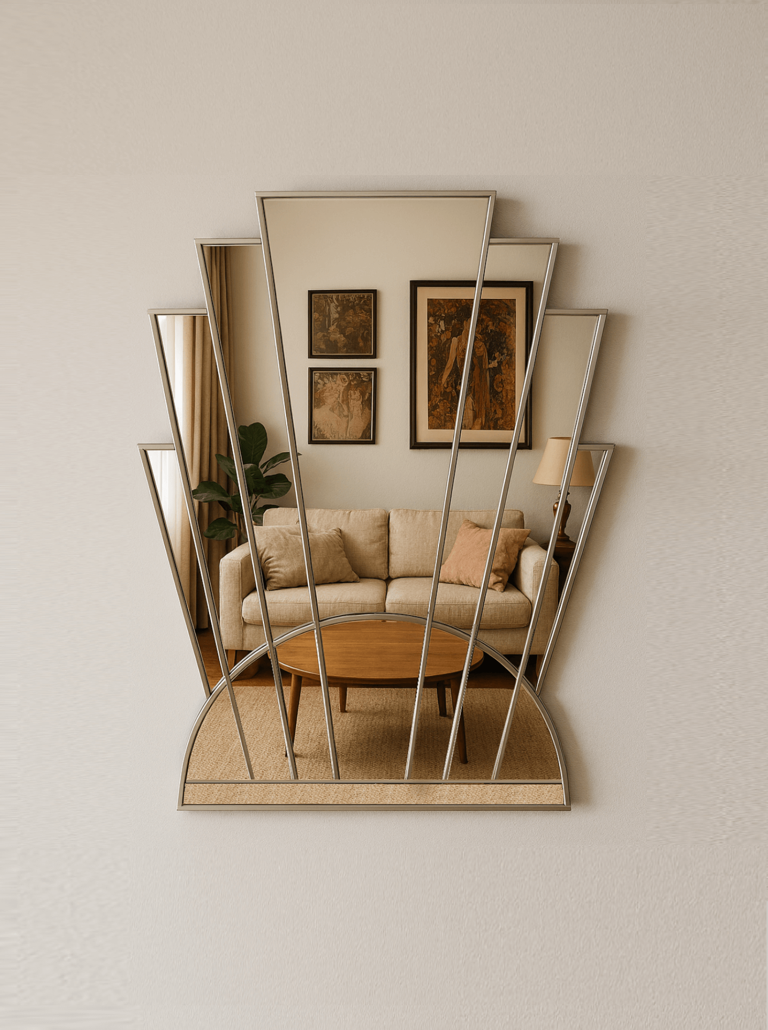 Art Deco Fan Wall Mirror in Gold
