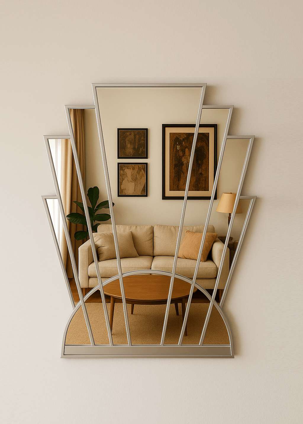 Art Deco Fan Wall Mirror in Silver