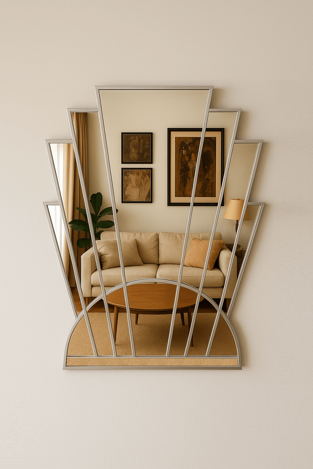 Art Deco Fan Wall Mirror in Silver
