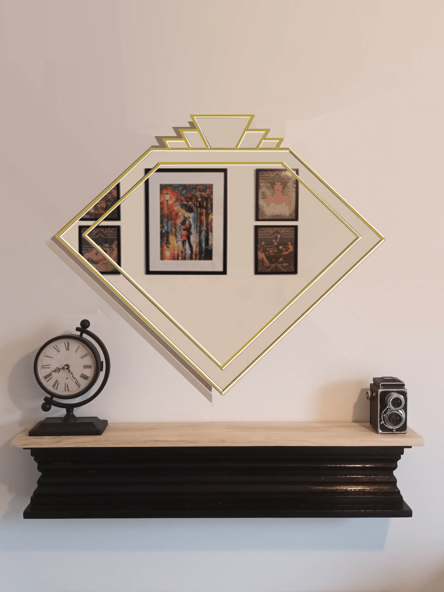 Extra Large Art Deco Wall Mirror finished in Brass Exclusive mirror to JPC Mirrors