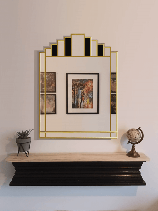 Brass Art Deco Mirror With Black Glass 