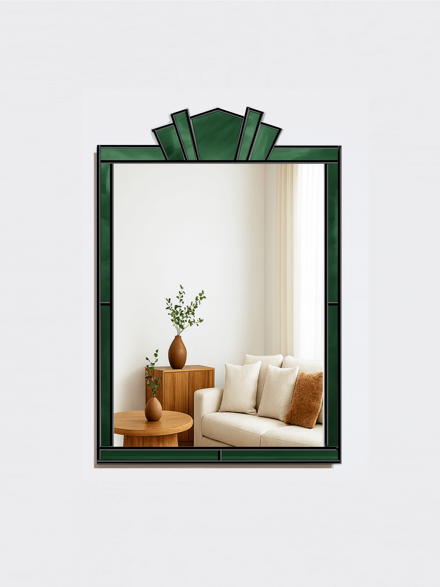 Luxury Stained Glass Art Deco Wall Mirror in Black