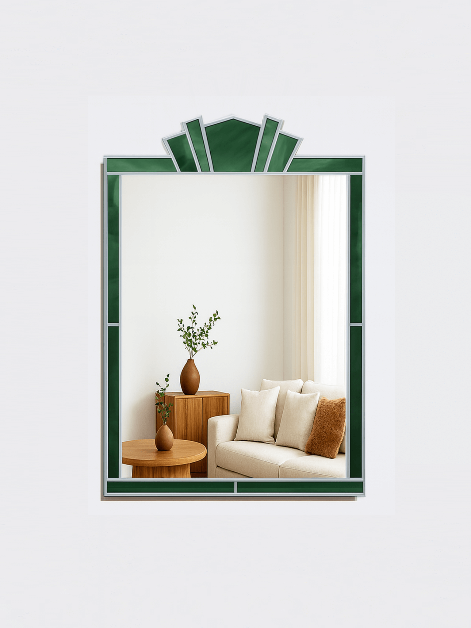Luxury Stained Glass Art Deco Wall Mirror in Silver