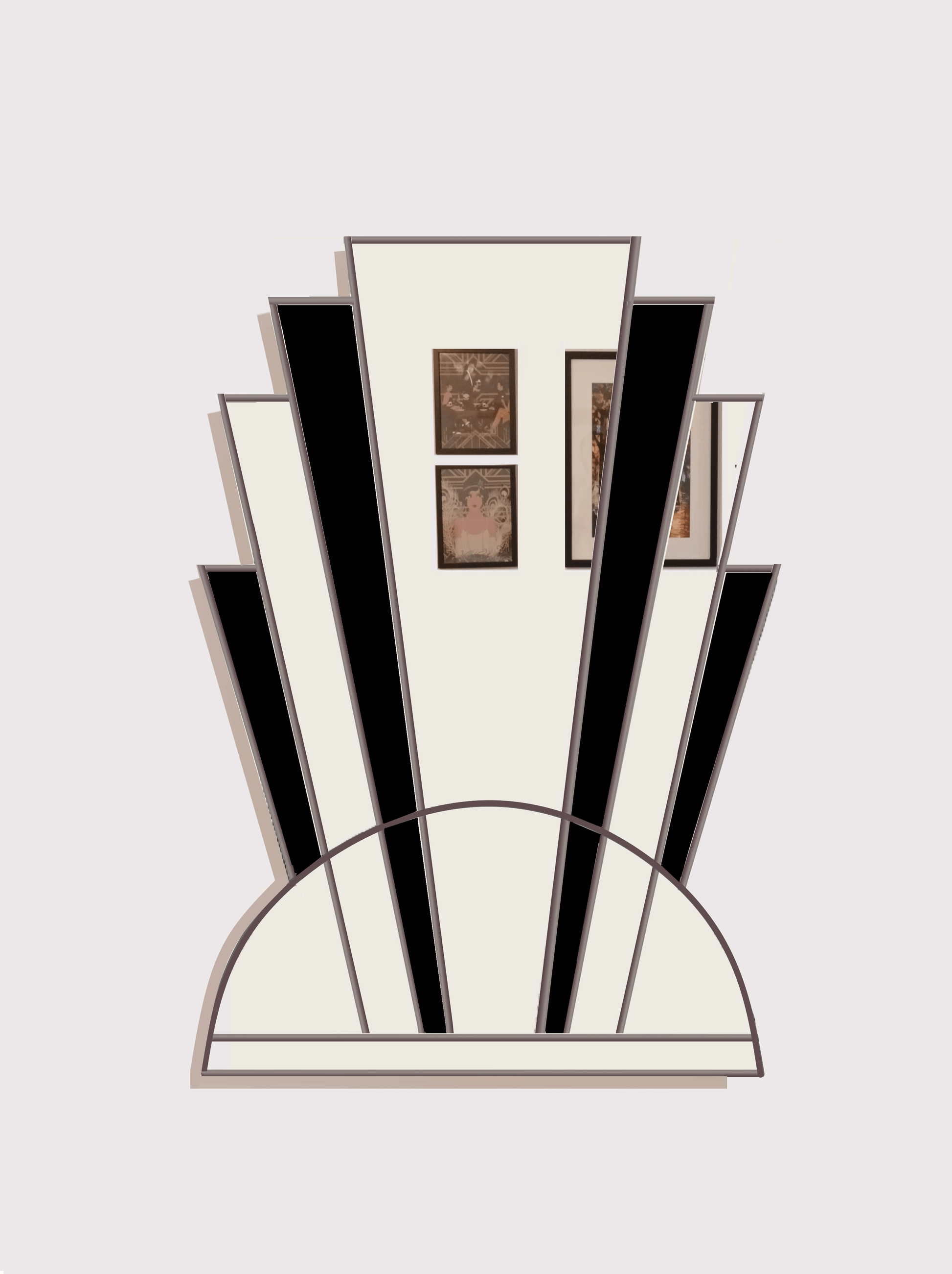 Art Deco Fan Wall Mirror in Silver Finish with Black Glass