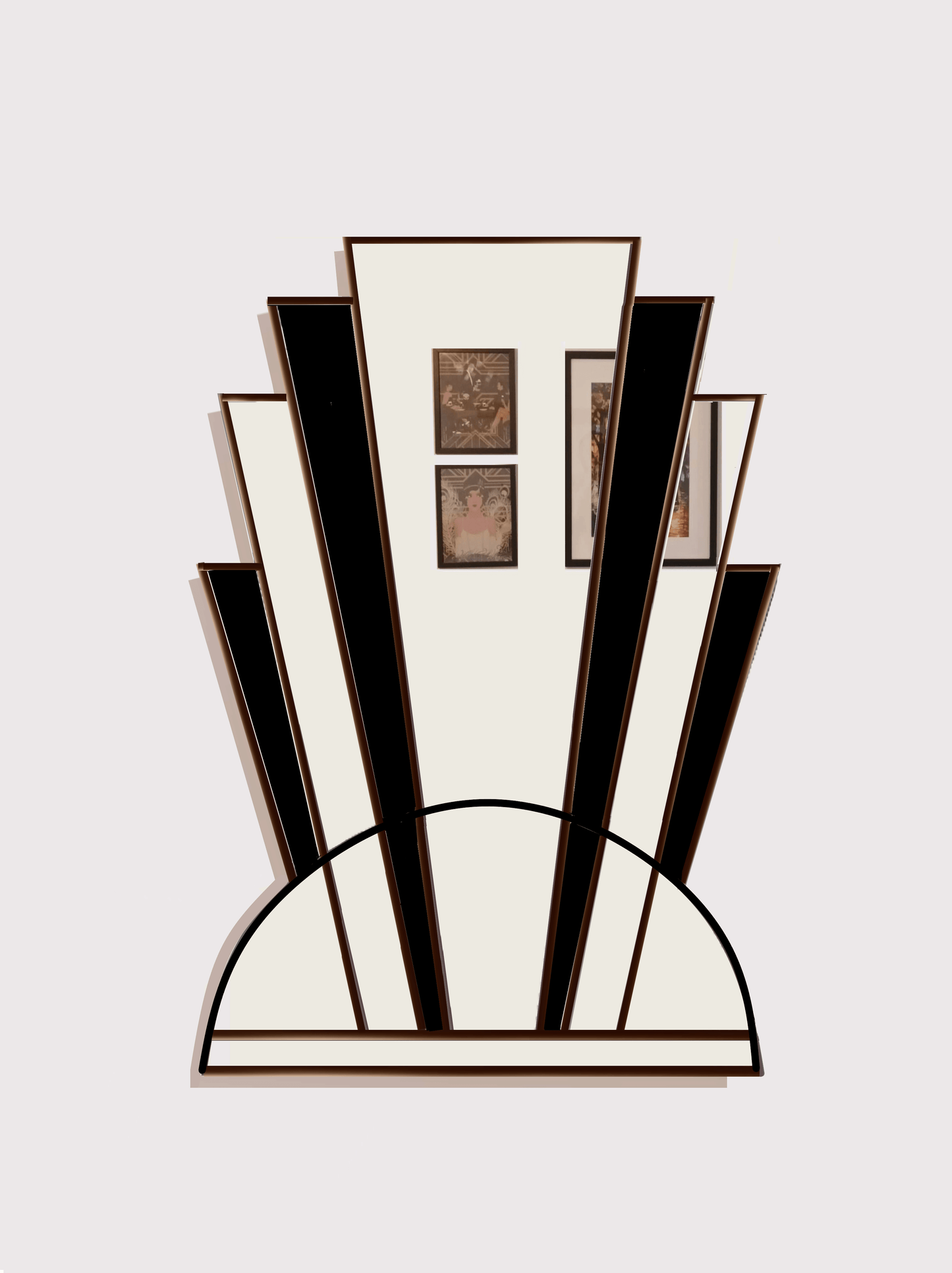 Art Deco Fan Wall Mirror in Black Finish and black glass