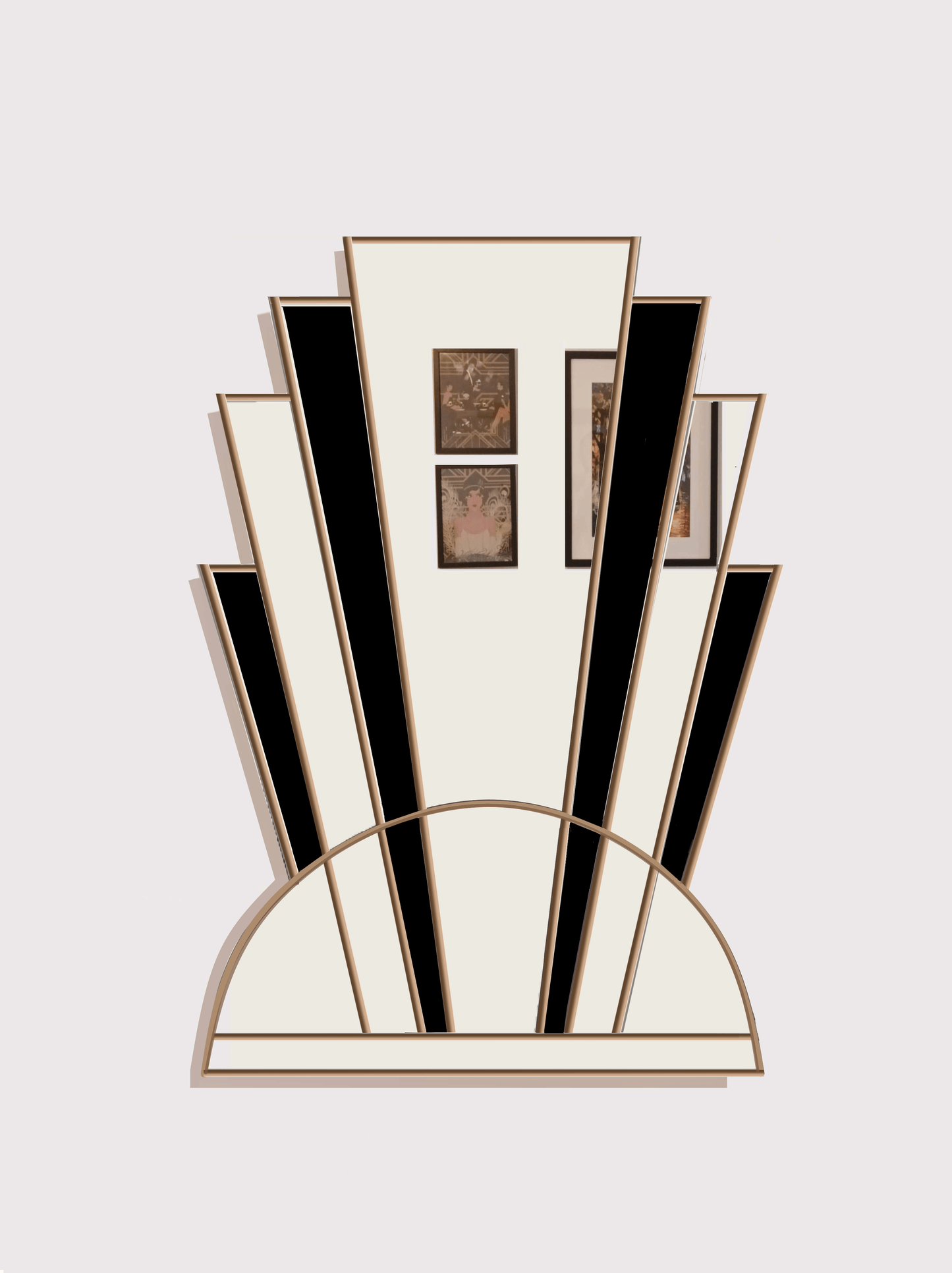 Art Deco Fan Wall Mirror in Gold Finish with Black Glass