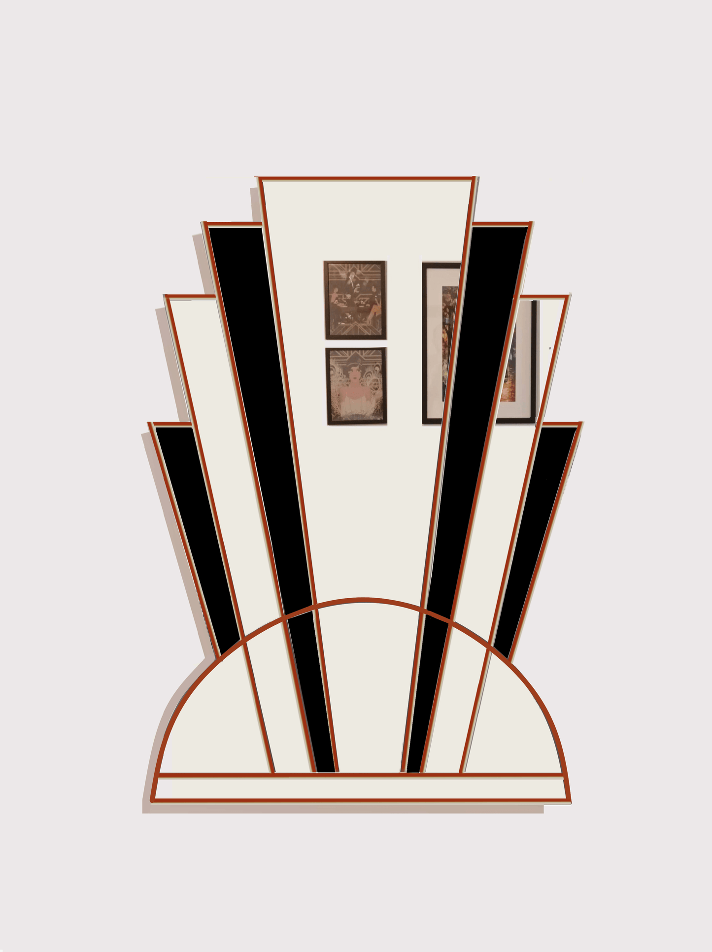 Art Deco Fan Wall Mirror in cooper Finish and Black Glass