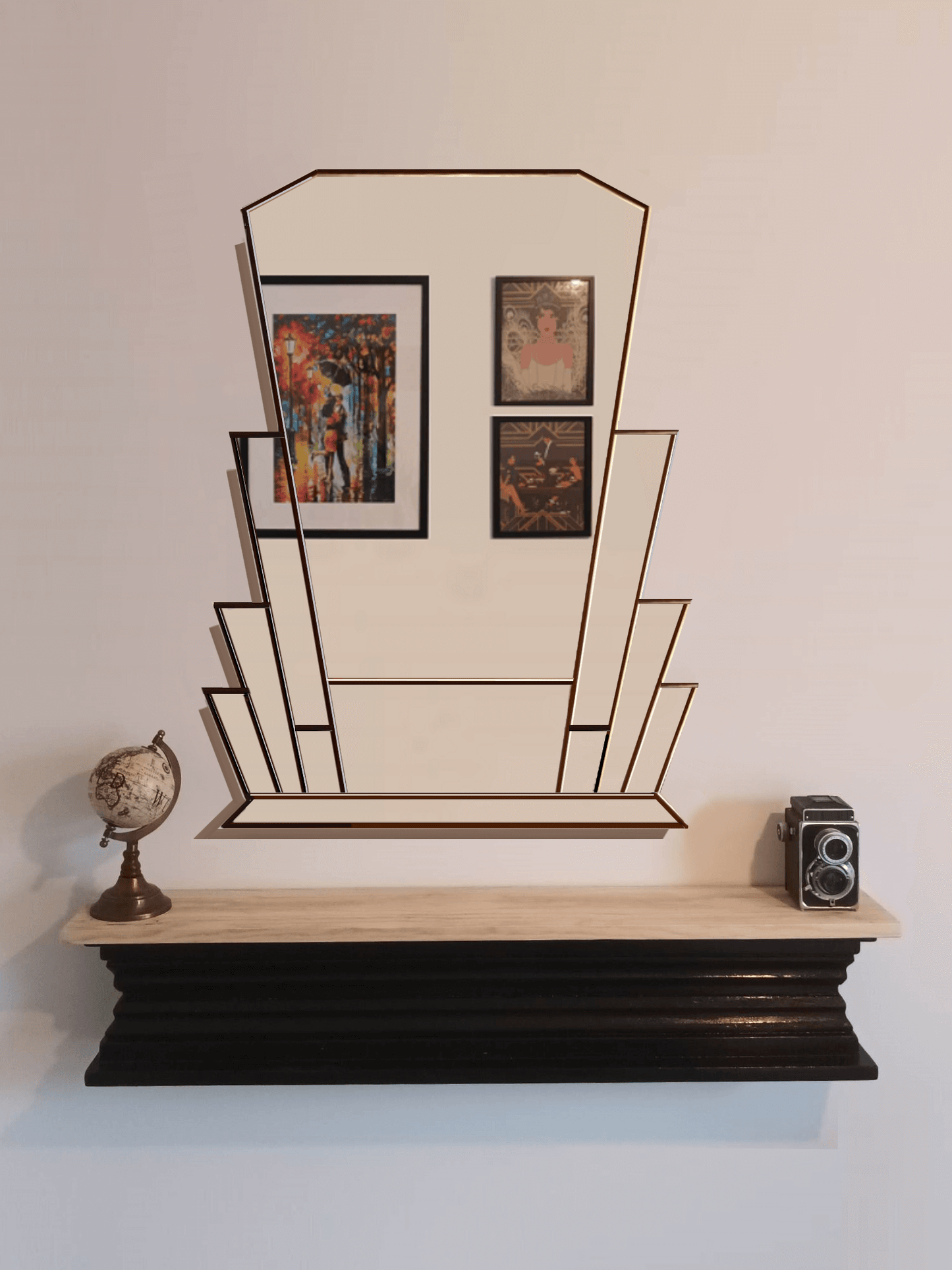Large handcrafted art deco wall mirror exclusive mirror at JPC Mirrors made in the uk finished in black 