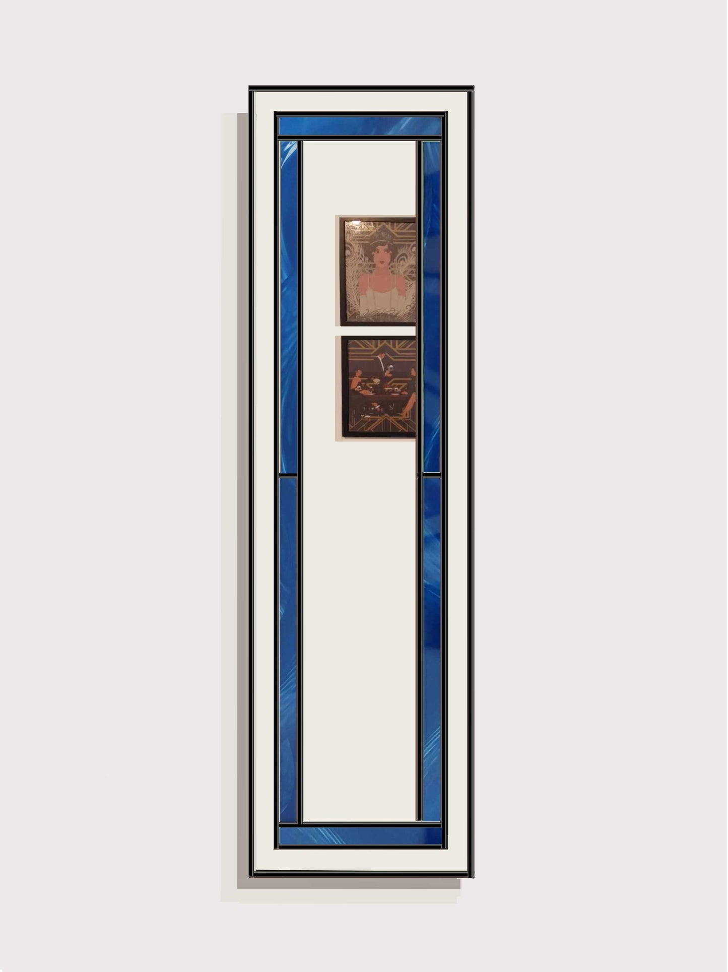 Full Length Art Deco Mirror with Blue stain glass