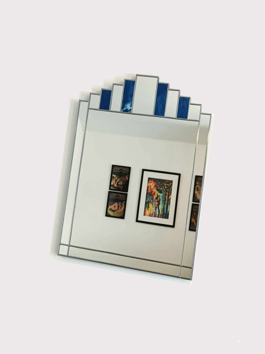 Extra Large Blue Art Deco Wall Mirror 