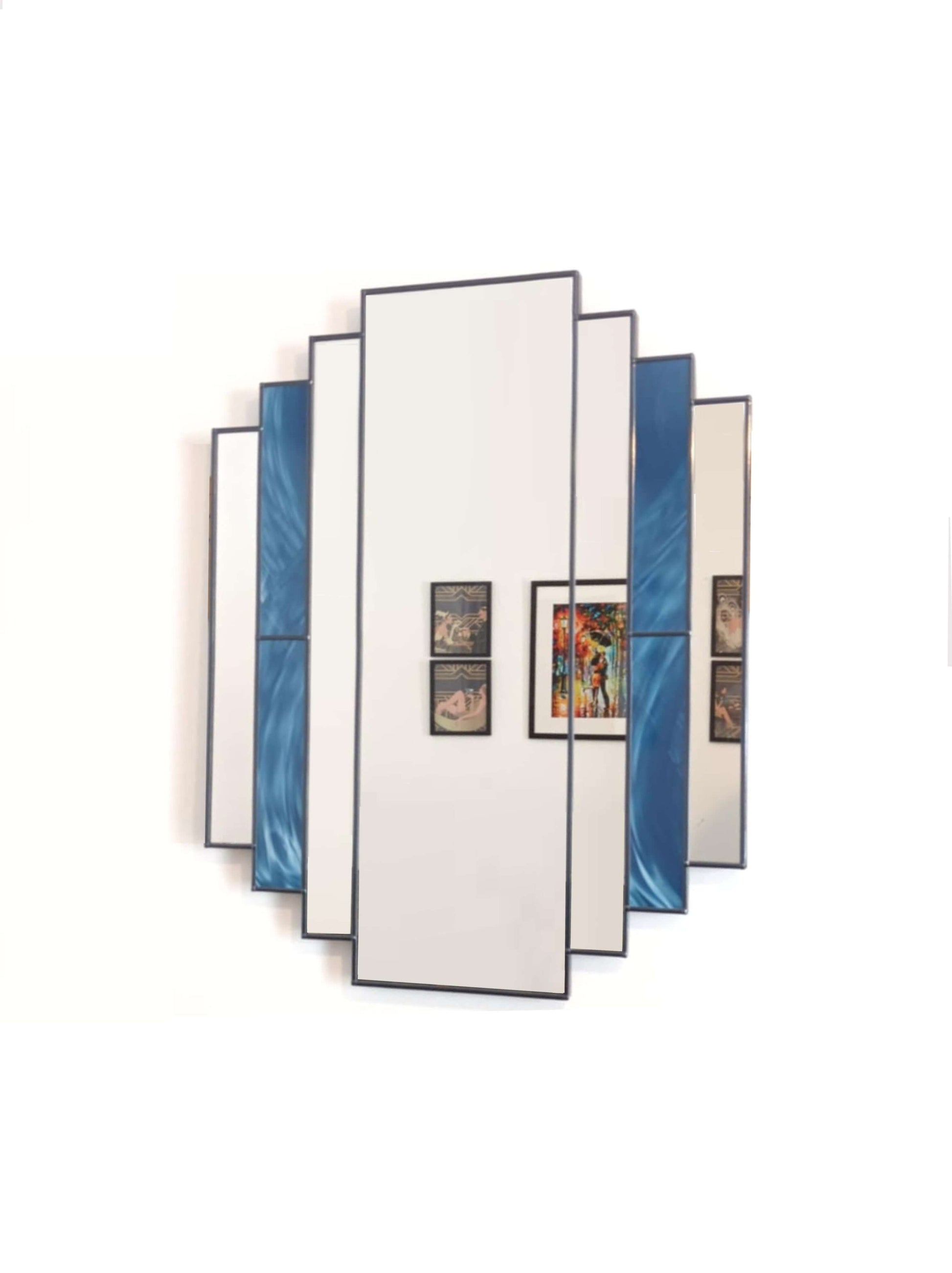 Art Deco mirror with multiple reflective panels on a white background