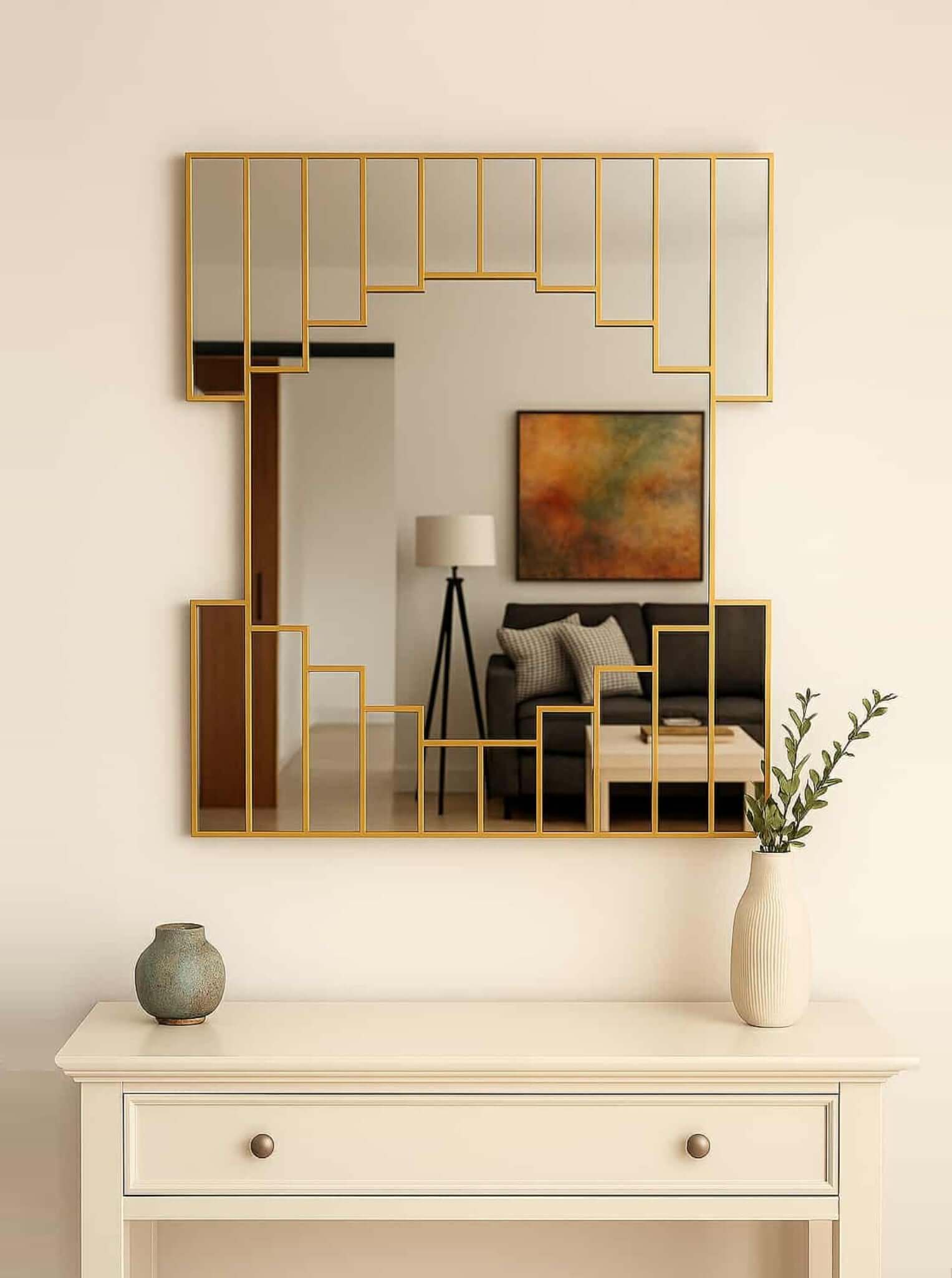 Large Brass Art Deco Wall Mirror