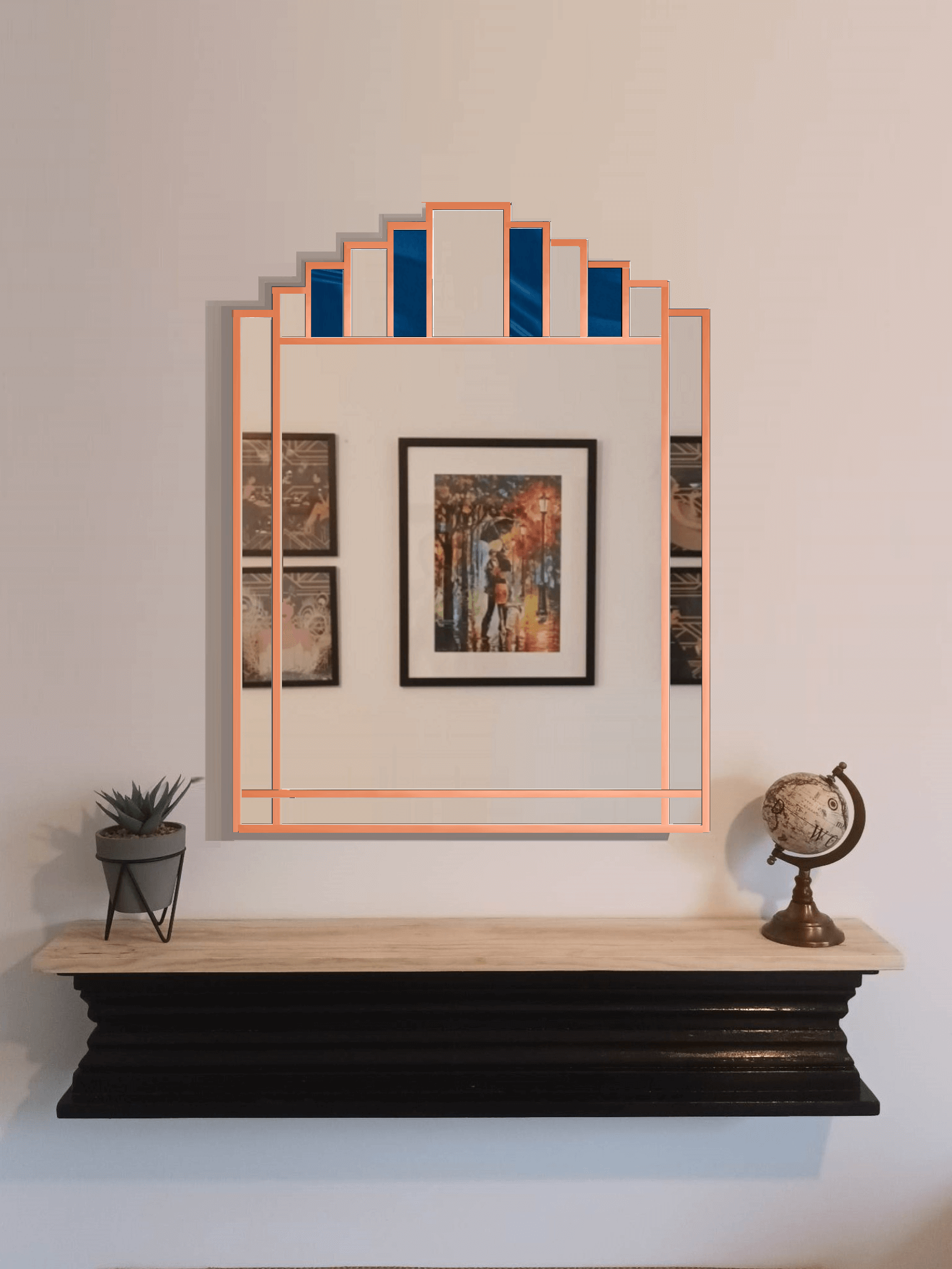 Rose Gold And Blue Art Deco Mirror