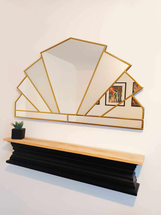 Overmantle Art Deco Wall Mirror in Brass
