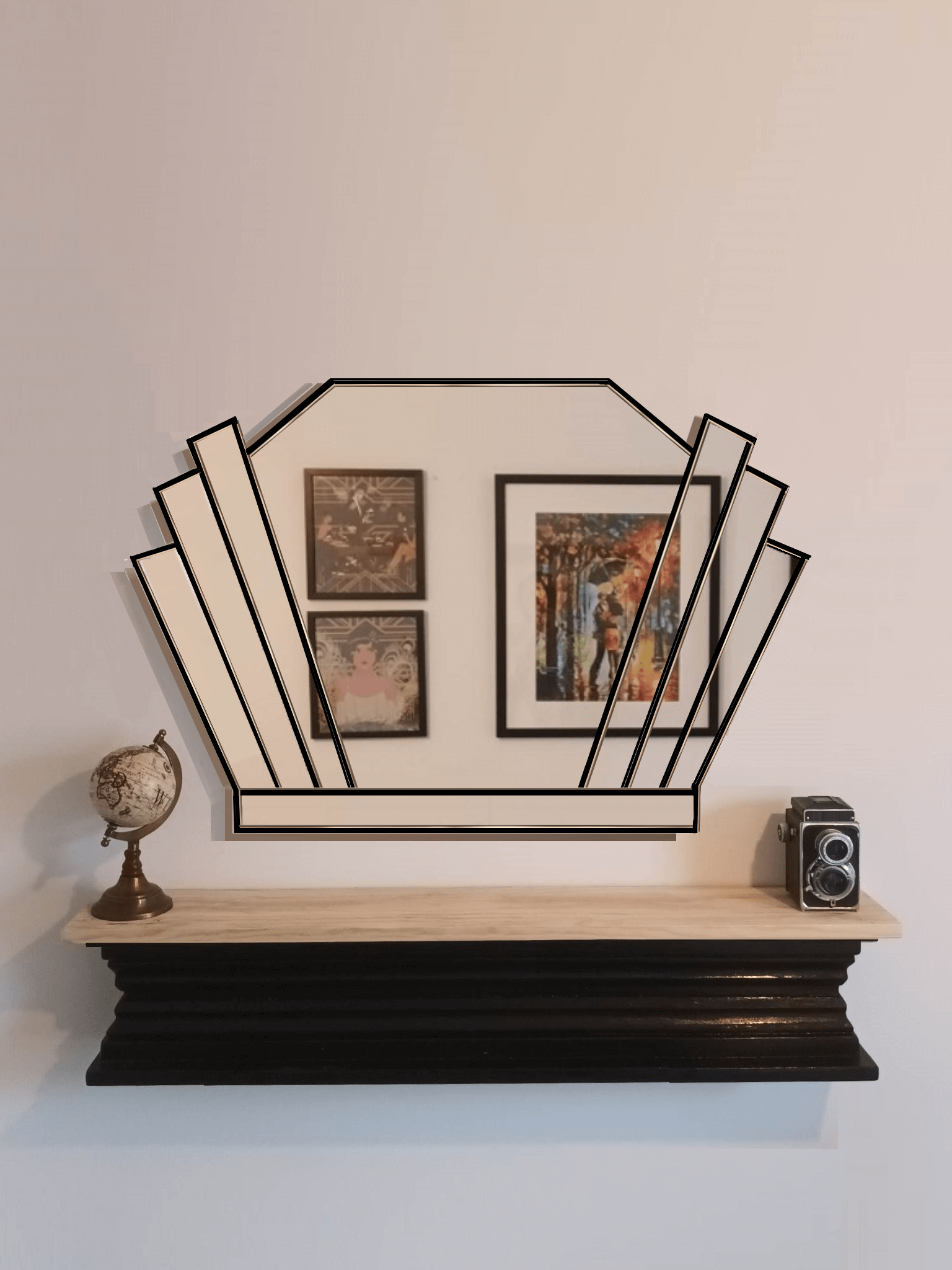 Extra Large Over Mantel Art Deco Fan Wall Mirror