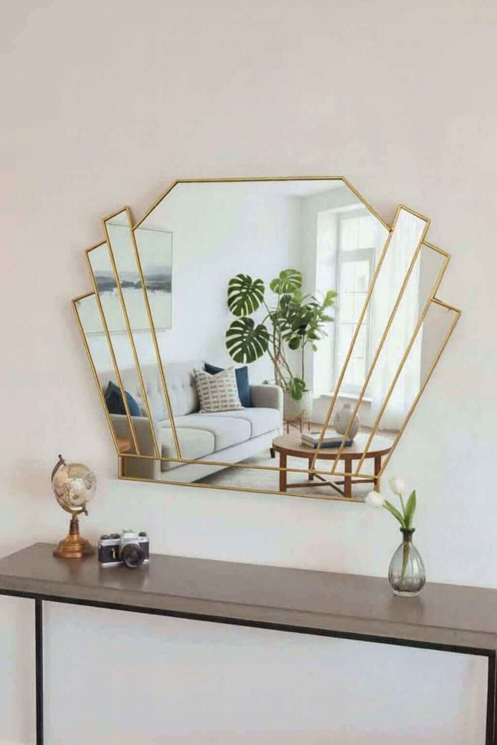 Art Deco Wall Mirror in Brass