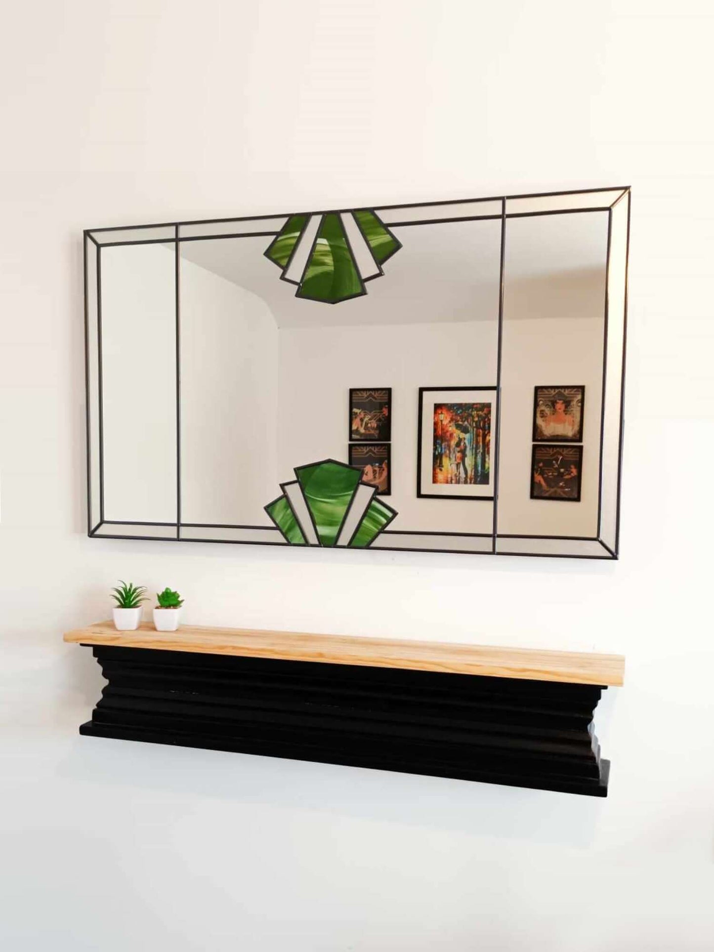 Elite Art Deco Overmantle Wall Mirror In Green