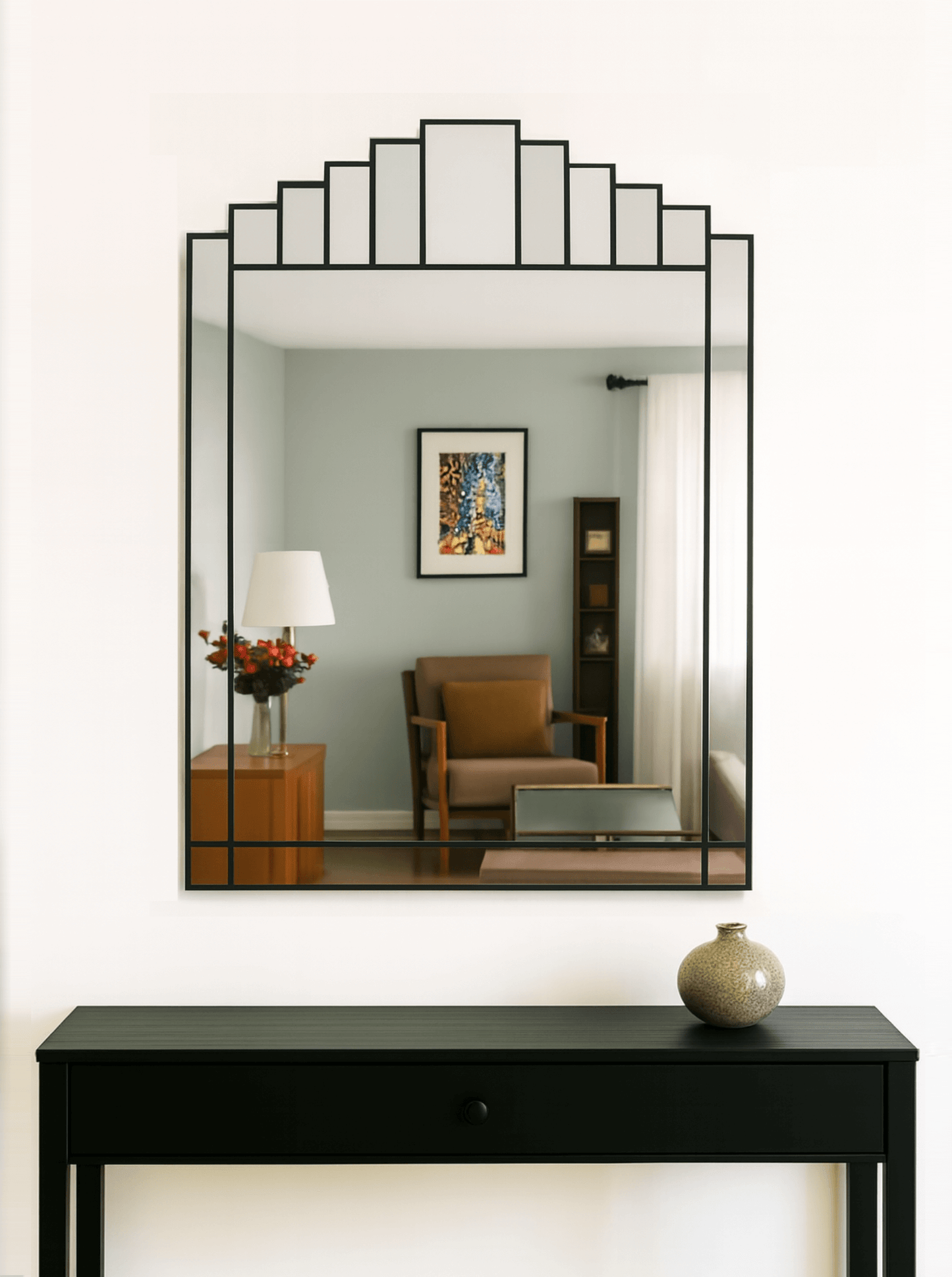 Black Art Deco Mirror Made In The UK