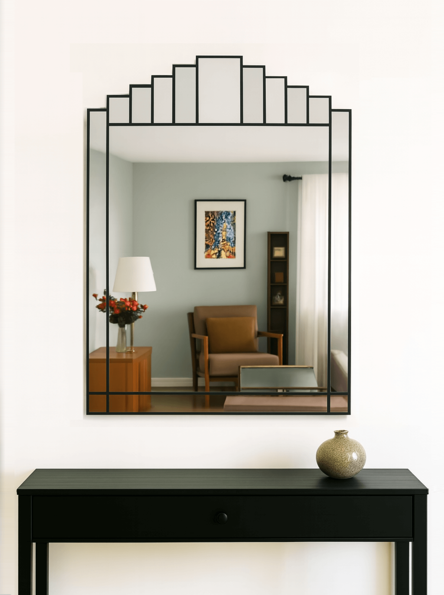 Black Art Deco Mirror Made In The UK
