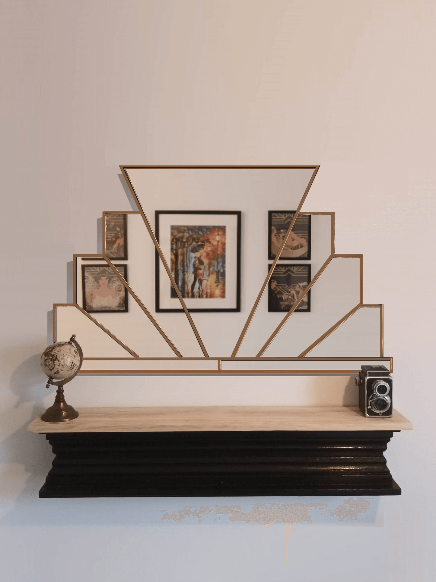 Large Gold Overmantle Art Deco Wall Mirror