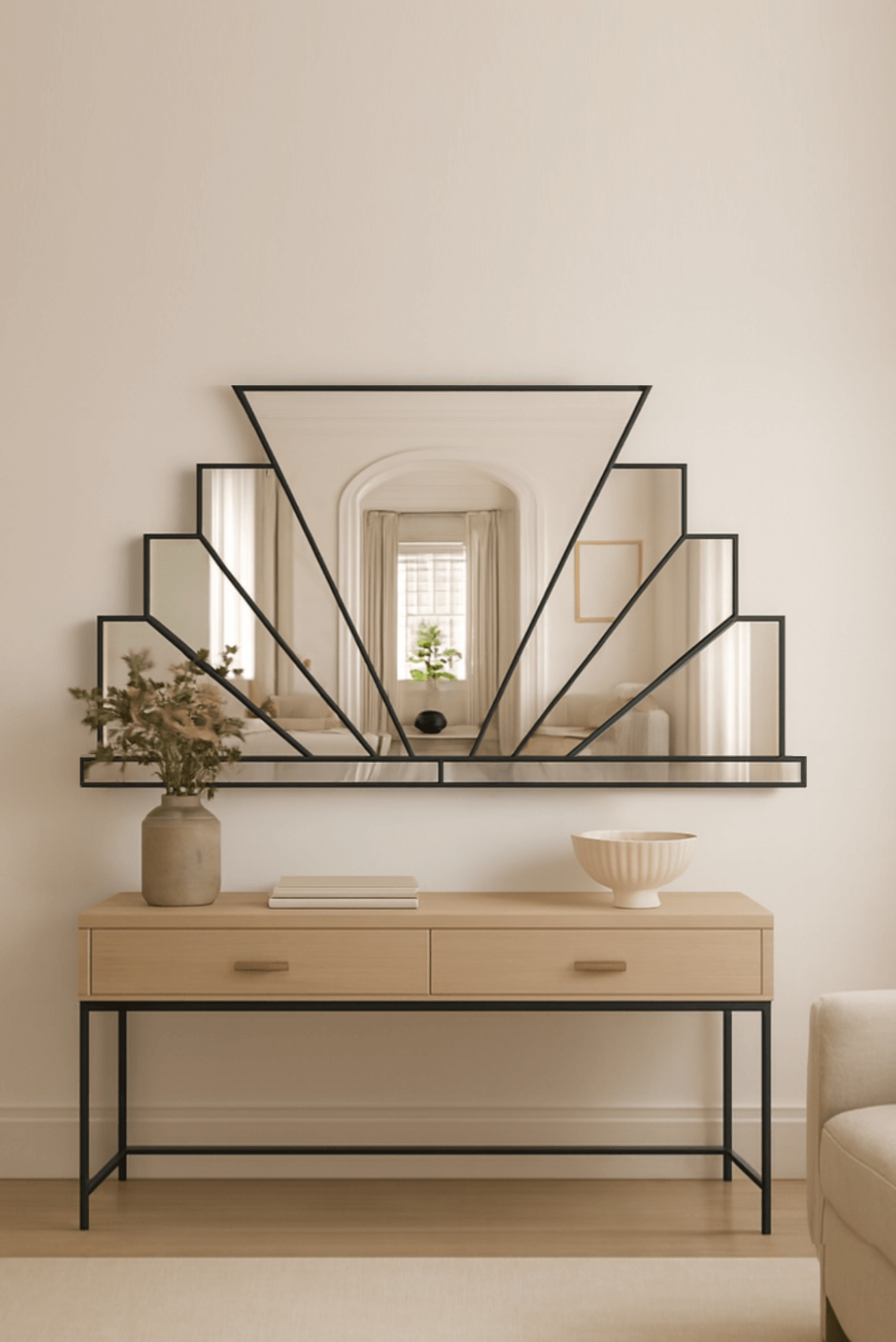 Eruption Overmantle Art Deco Wall Mirror in Black