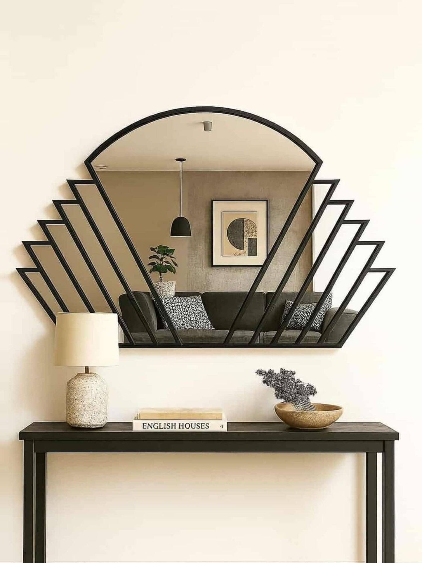 Black Art Deco Overmantle Wall Mirror