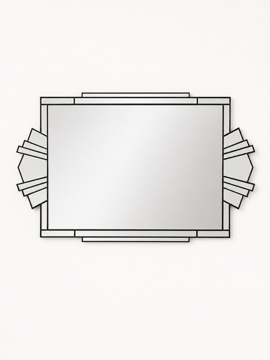 Decorative mirror with geometric frame on a white background