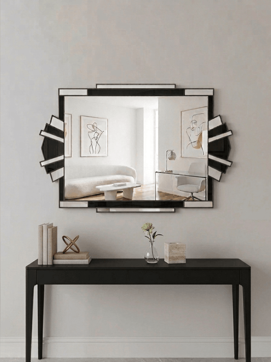 Fantasy in Black Art Deco Wall Mirror in Antique