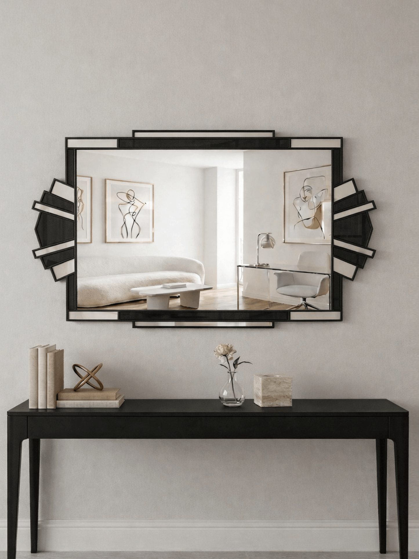 Fantasy in Black Art Deco Wall Mirror in Black