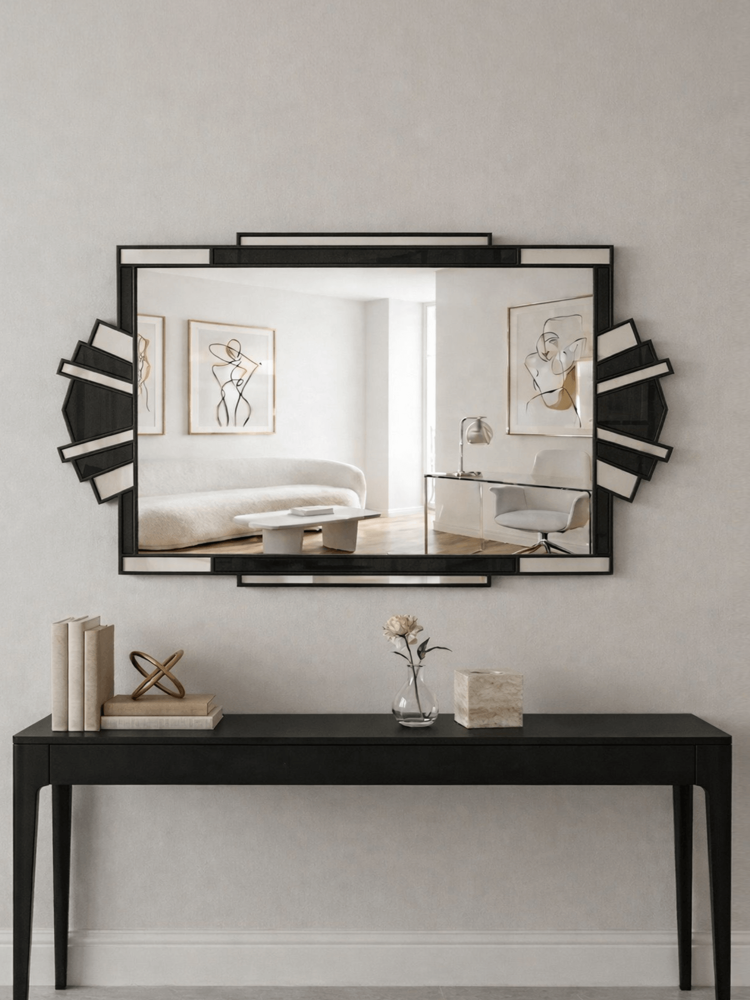 Fantasy in Black Art Deco Wall Mirror in Black