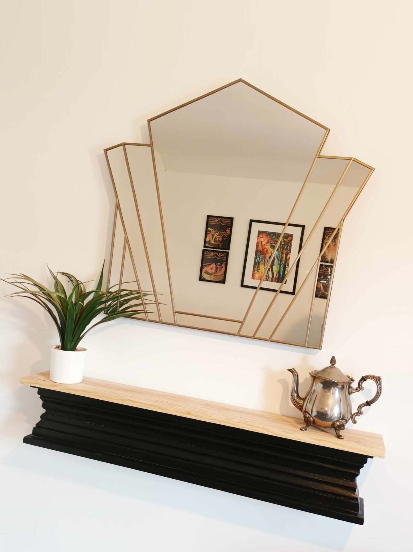 Large Gold Overmantle Art Deco Mirror