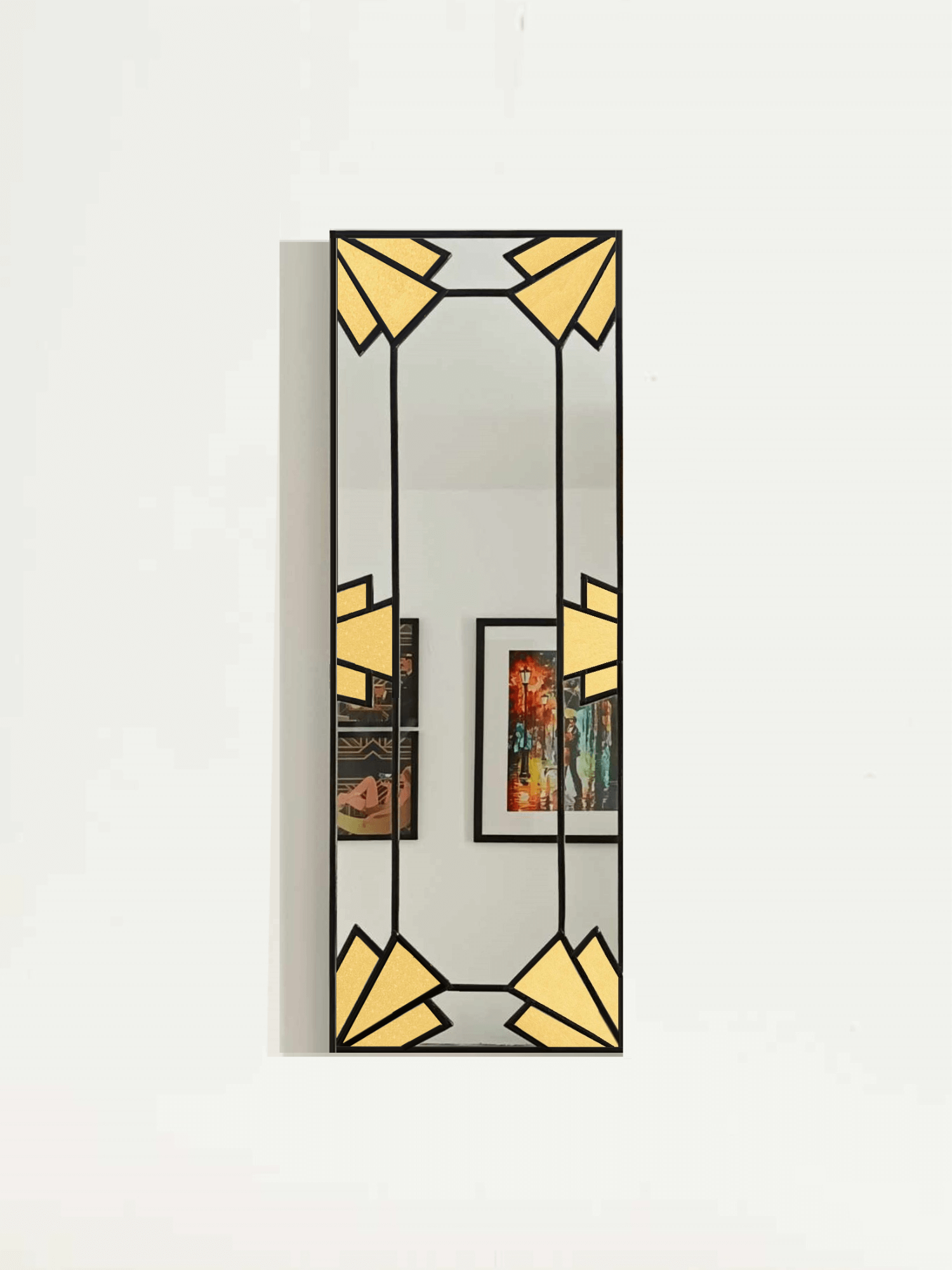 Art Deco Wall Mirror With Gold Stain Glass Style Effects